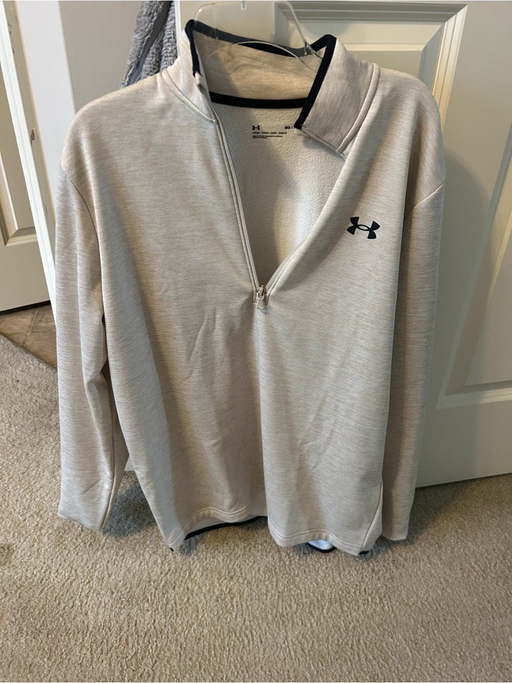 Under Armour Men's Light Tan Quarter-Zip Performance Pullover with Black Logo